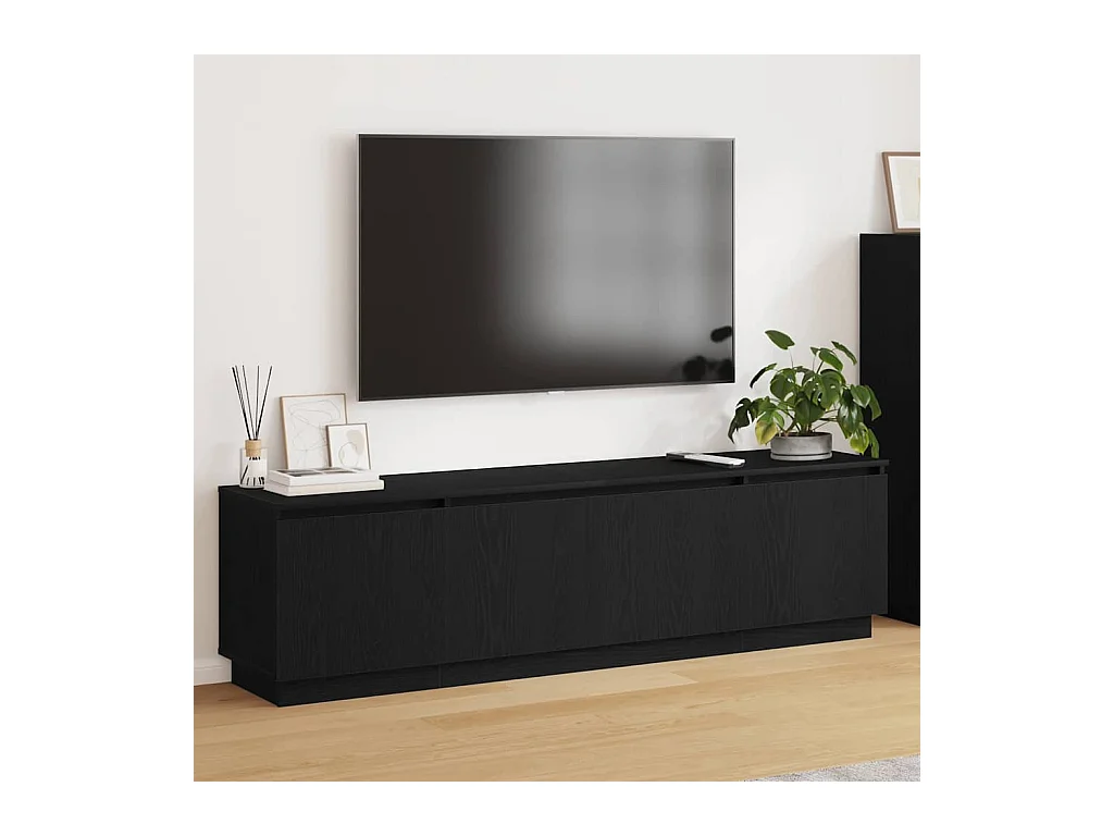 Móvel de TV com LED Carvalho preto 180 x 38 x 49 cm