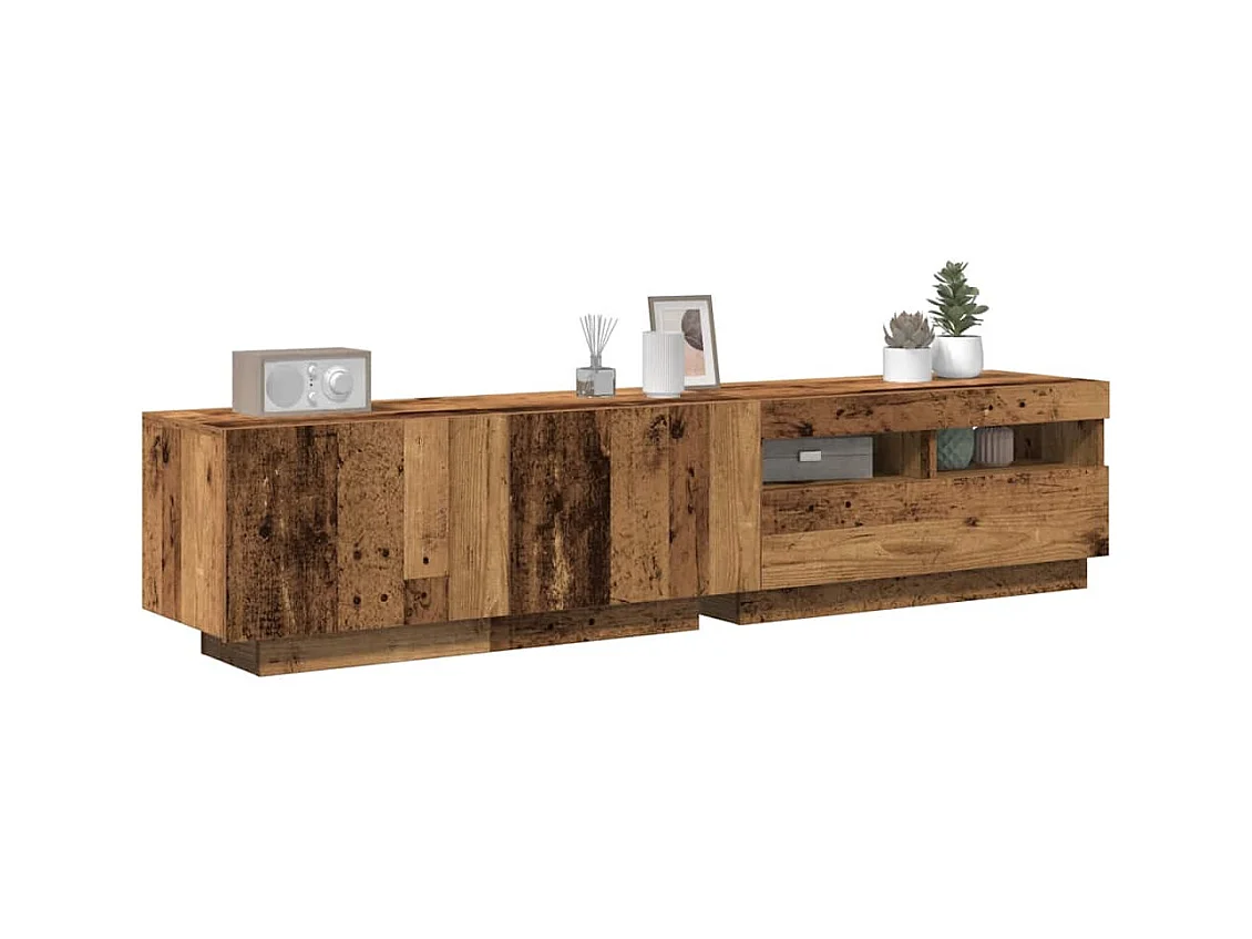 Tv-meubel met LED 180x35x40 cm bewerkt hout artisanaal eiken
