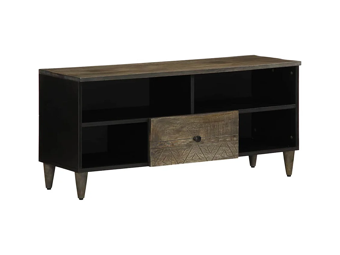 Meuble TV noir 100x33x46 cm bois massif de manguier