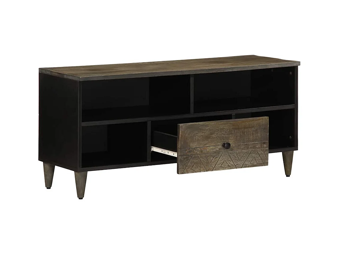 Meuble TV noir 100x33x46 cm bois massif de manguier