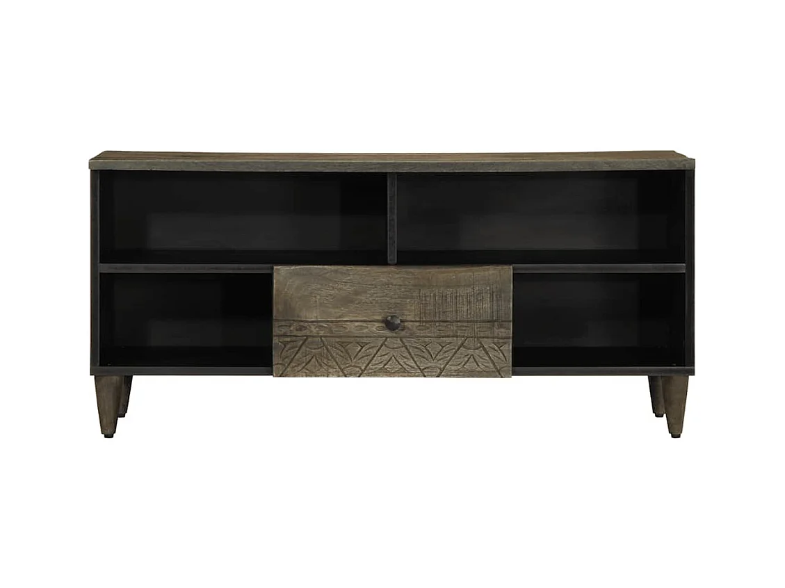 Meuble TV noir 100x33x46 cm bois massif de manguier