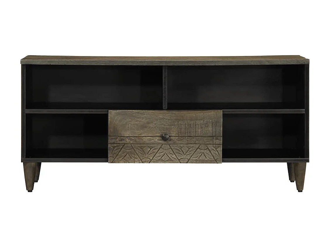 Meuble TV noir 100x33x46 cm bois massif de manguier