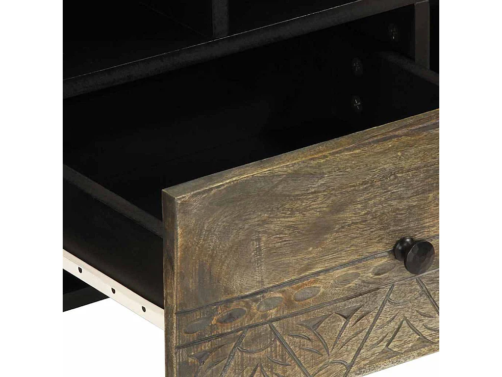 Meuble TV noir 100x33x46 cm bois massif de manguier