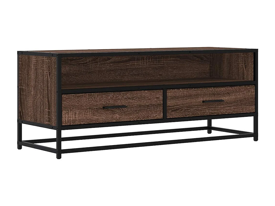 Meuble TV chêne marron 100x34,5x40cm bois d'ingénierie et métal