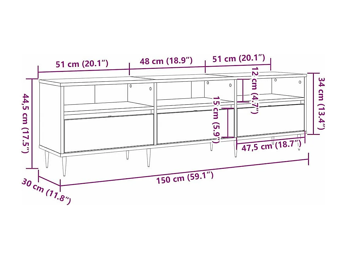 Meuble TV chêne artisanal 150 x 30 x 44.5 cm Bois d'ingénierie