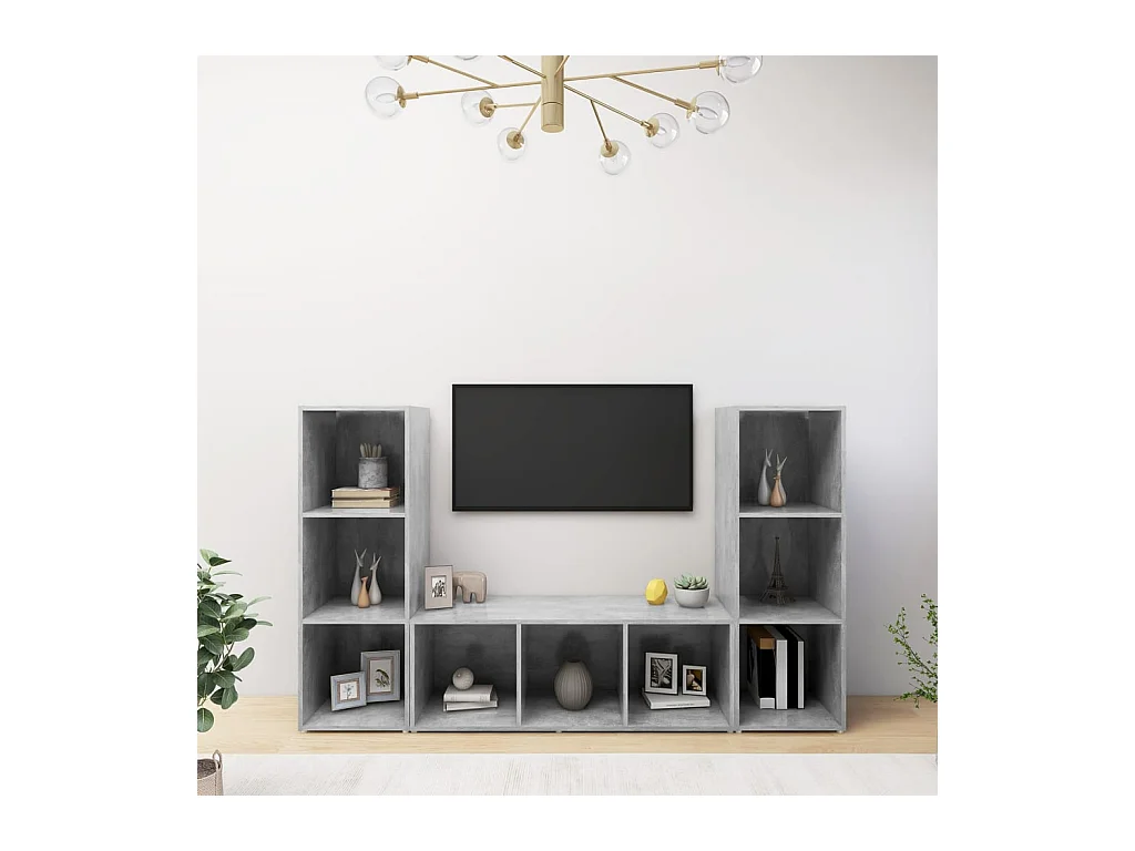 Móveis de TV 3 peças 107x35x37 cm contraplacado cinzento cimento