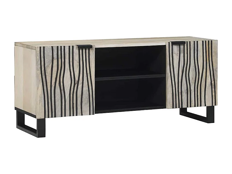 Meuble TV Blanc 105 x 33 x 46 cm bois de manguier massif