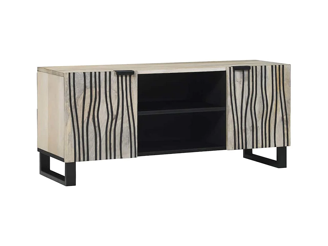 Meuble TV Blanc 105 x 33 x 46 cm bois de manguier massif