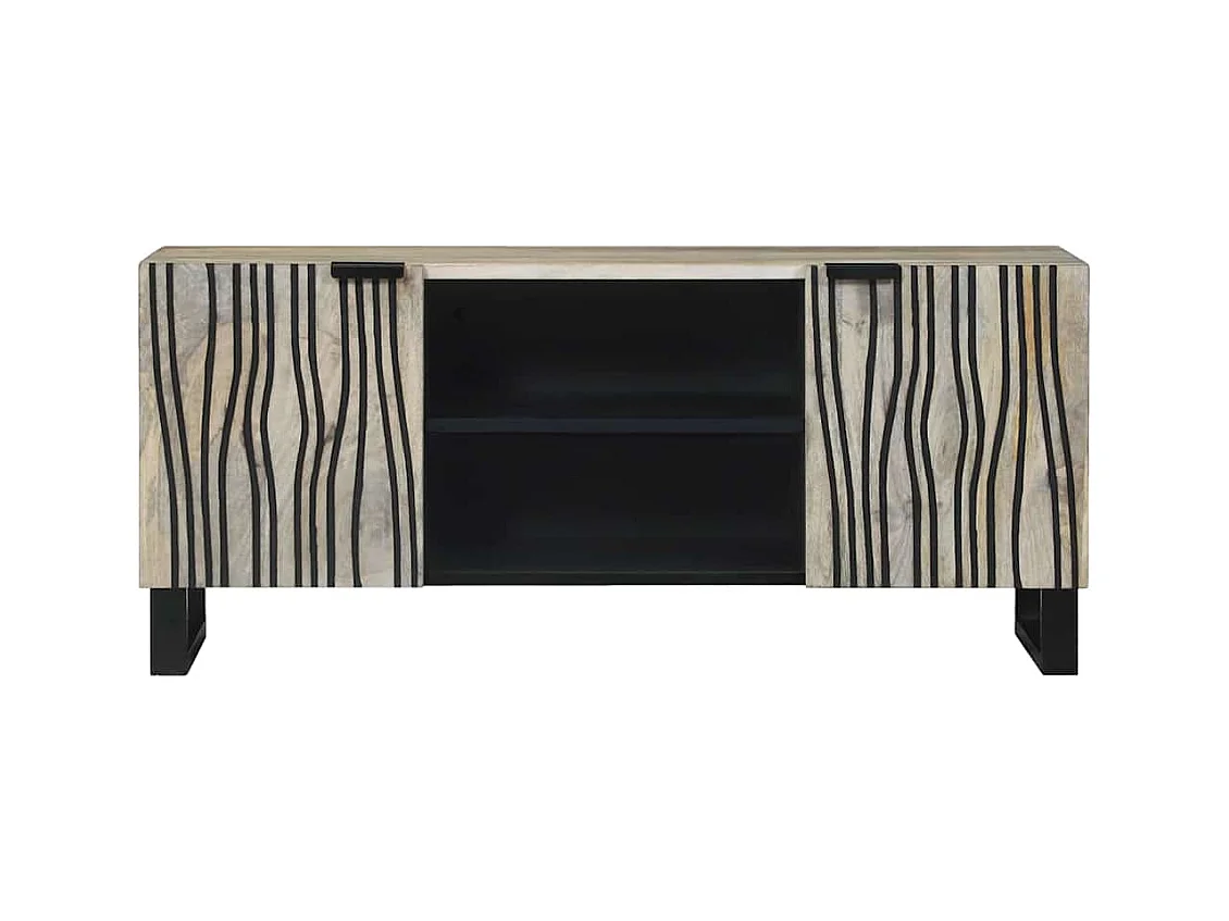 Meuble TV Blanc 105 x 33 x 46 cm bois de manguier massif