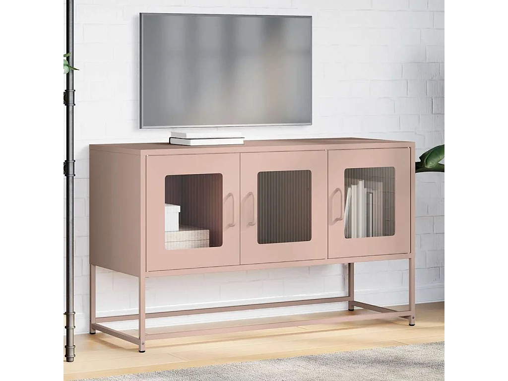 Meuble TV rose 100,5x39x60,5 cm acier laminé à froid