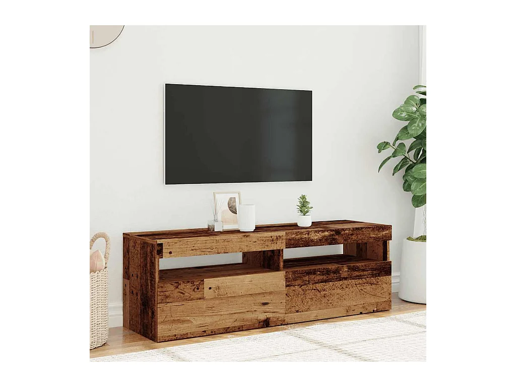 Meuble TV avec lumières LED vieux bois bois d'ingénierie