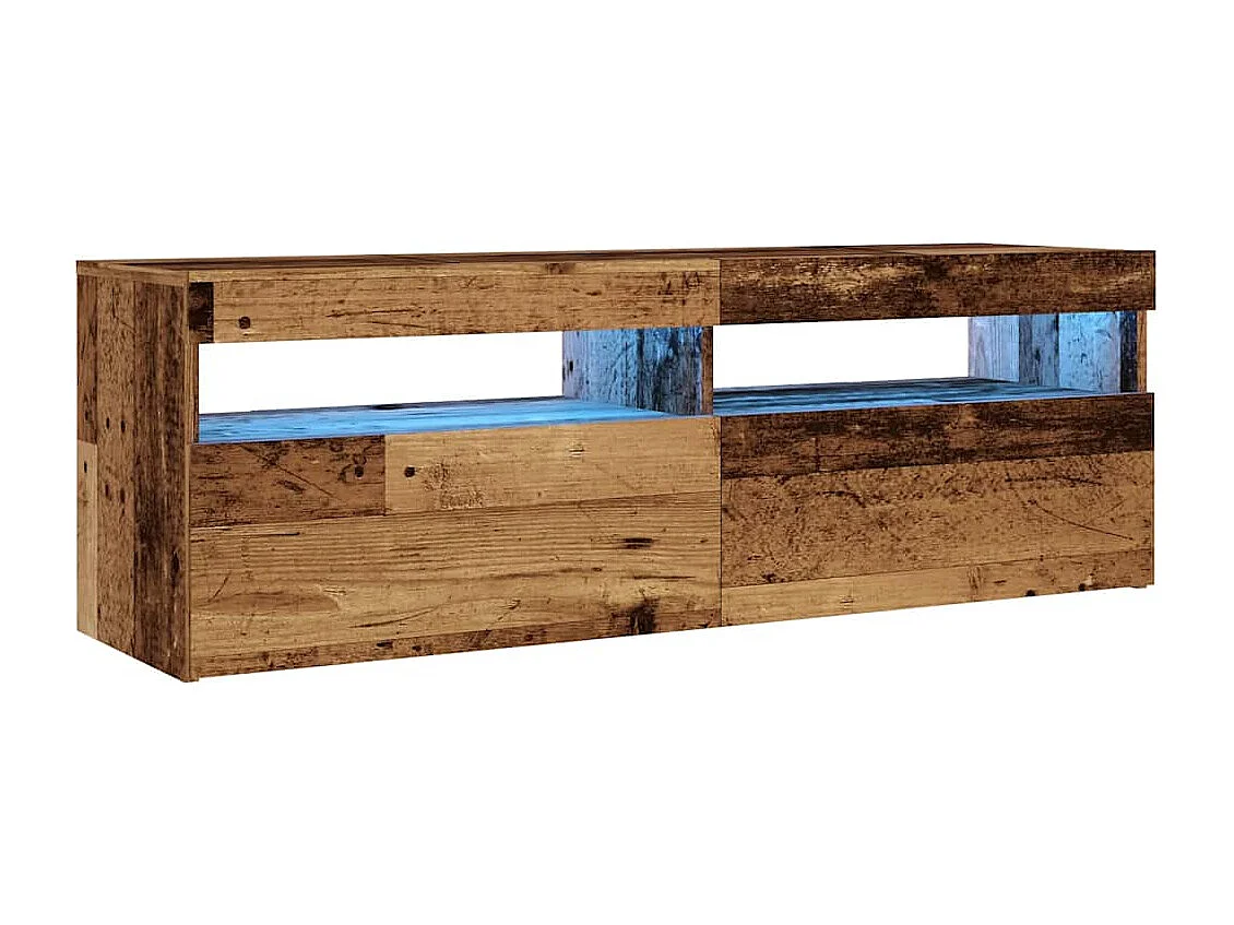 Meuble TV avec lumières LED vieux bois bois d'ingénierie
