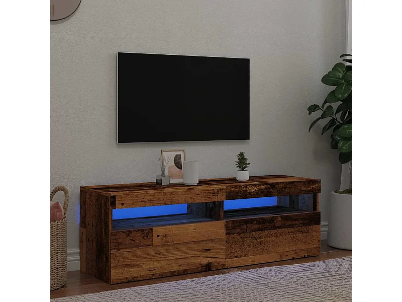 Meuble TV avec lumières LED vieux bois bois d'ingénierie
