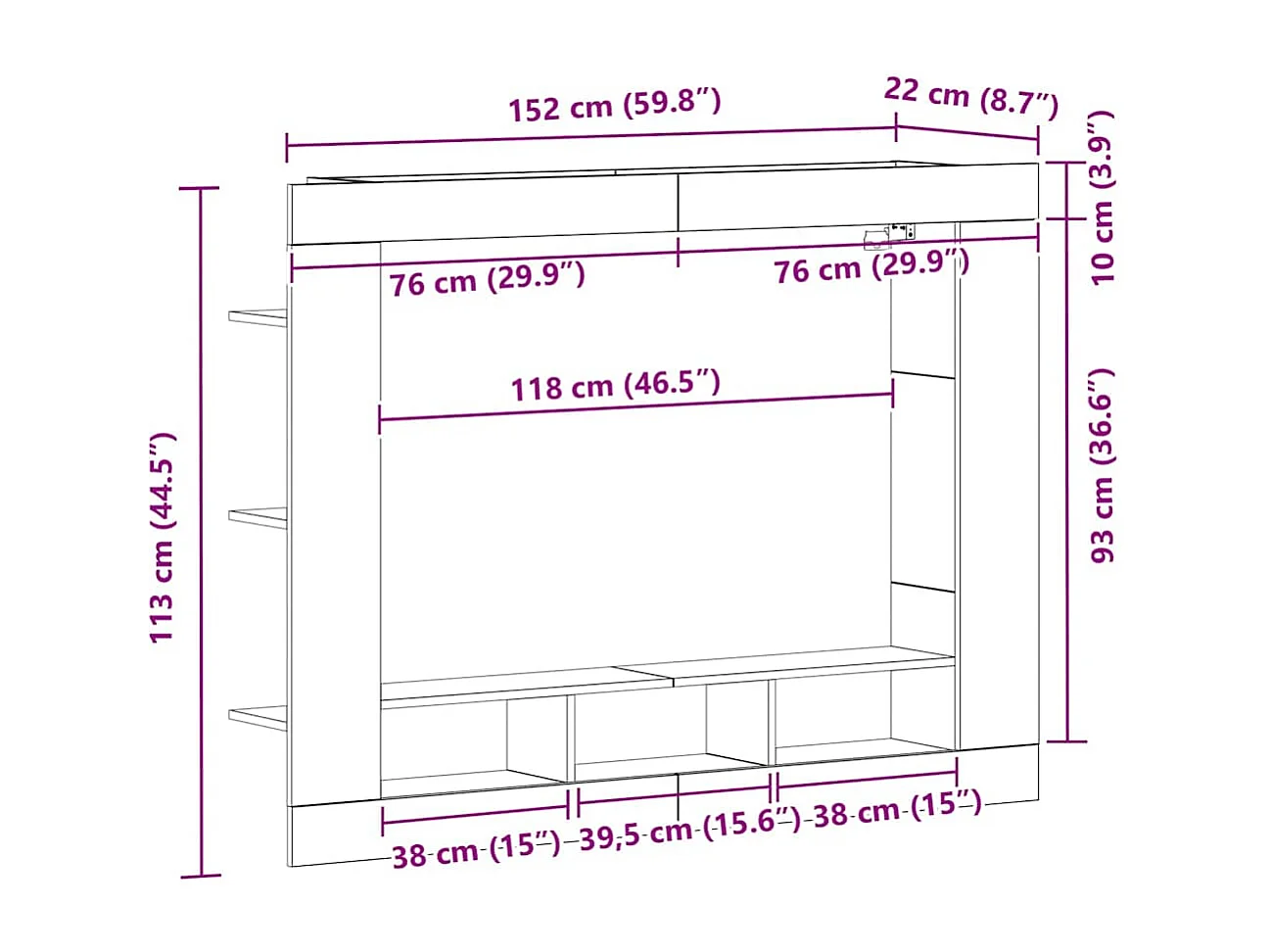 Gabinete para TV Madeira antiga 152 x 22 x 113 cm