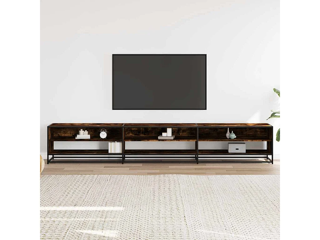Meuble TV chêne fumé 270x40x46 cm bois d'ingénierie