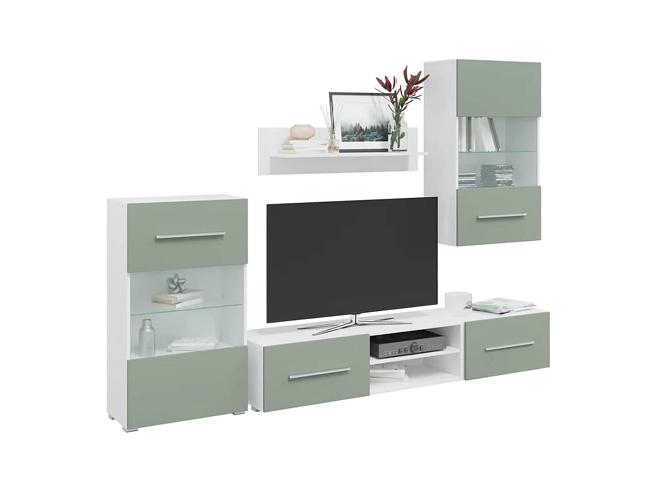 Meubles TV avec lumière LED 5 pièces vert olive bois d'ingénierie