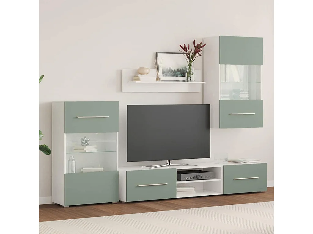 Meubles TV avec lumière LED 5 pièces vert olive bois d'ingénierie