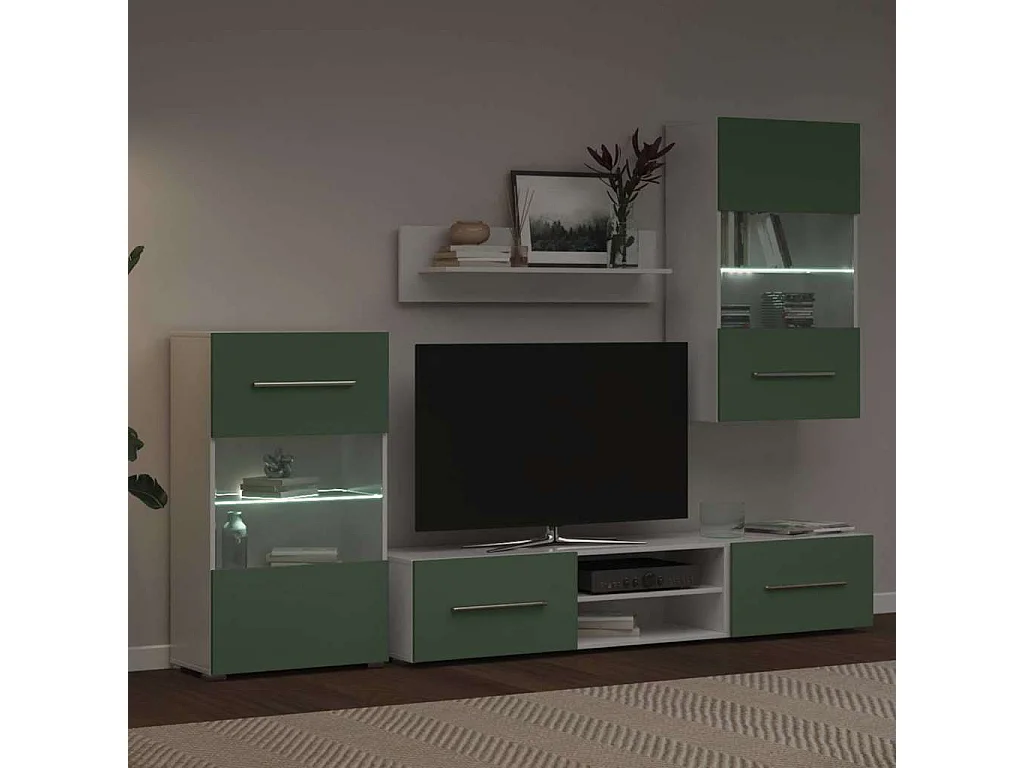 Meubles TV avec lumière LED 5 pièces vert olive bois d'ingénierie