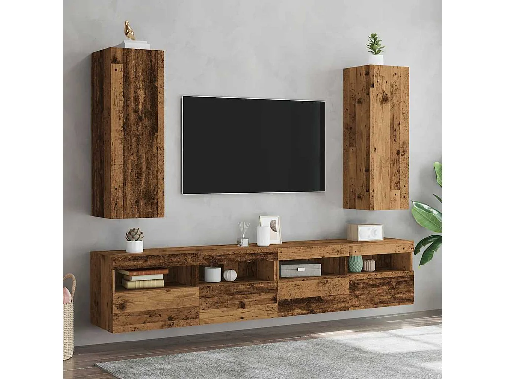 Meubles TV 2 pièces vieux bois 30,5x30x90 cm bois d'ingénierie