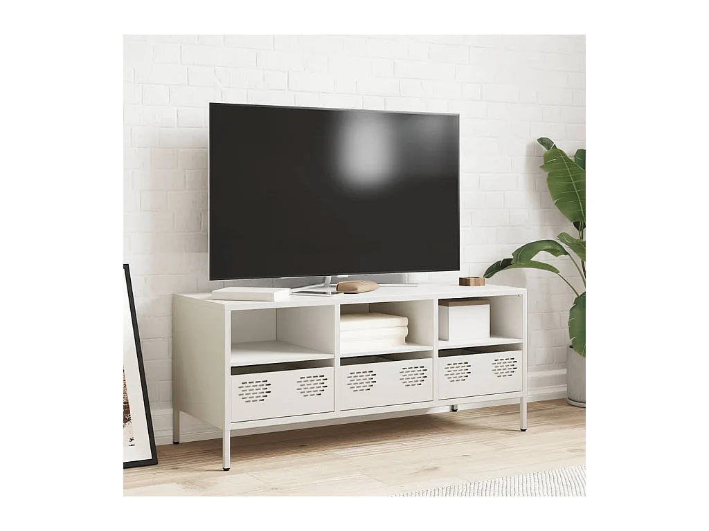 Meuble TV blanc 101,5x39x43,5 cm acier laminé à froid
