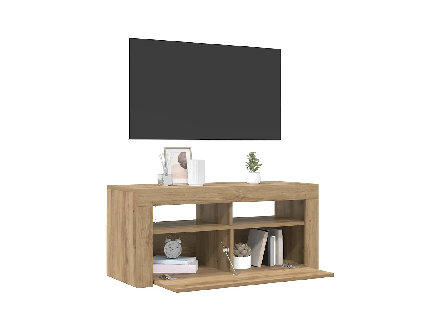 Meuble TV avec lumières LED chêne artisanal bois d'ingénierie