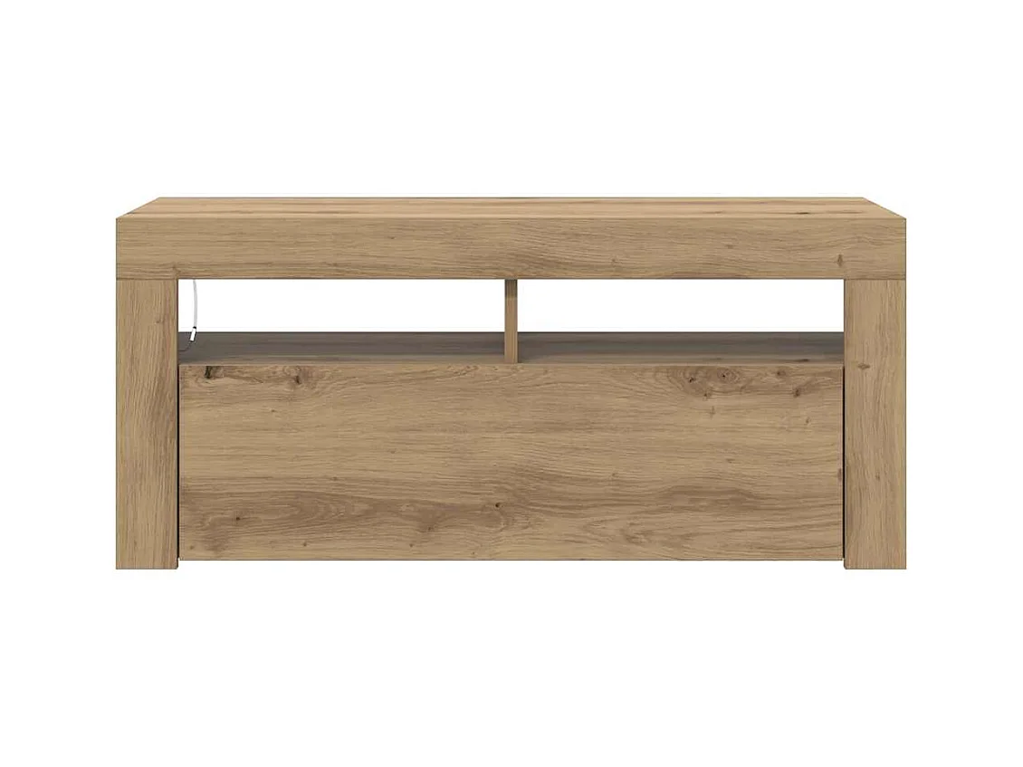 Meuble TV avec lumières LED chêne artisanal bois d'ingénierie