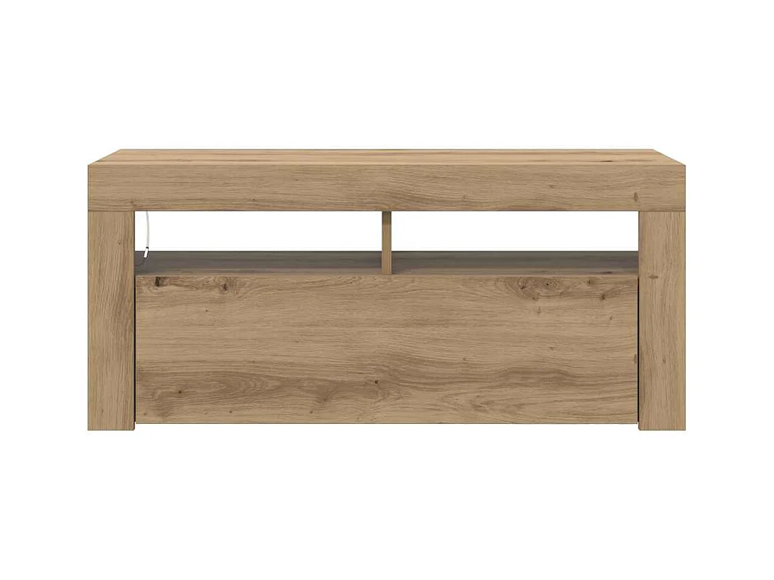 Meuble TV avec lumières LED chêne artisanal bois d'ingénierie