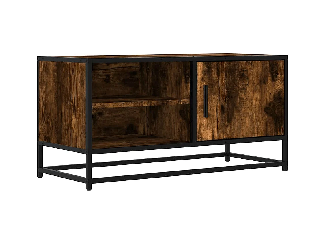 Meuble TV chêne fumé 80x34,5x40 cm bois d'ingénierie et métal