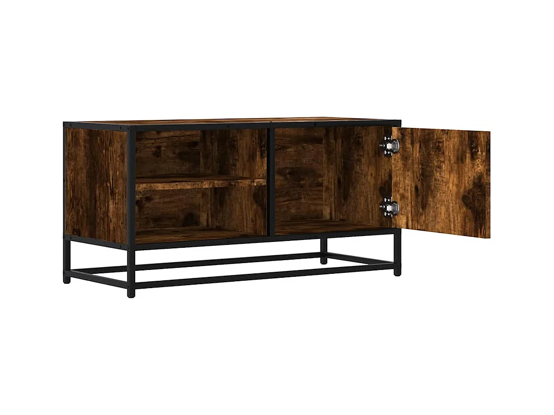 Meuble TV chêne fumé 80x34,5x40 cm bois d'ingénierie et métal