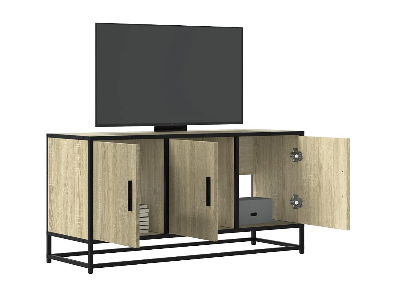 Meuble TV chêne sonoma 100x35x50 cm bois d'ingénierie et métal
