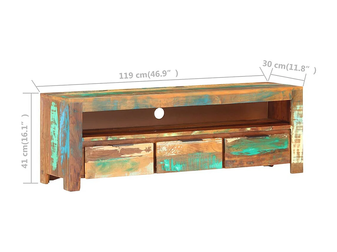 Meuble TV 119x30x41 cm bois de récupération massif