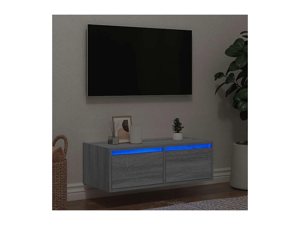 Móvel de TV com luzes LED 75x35,5x25 cm cinzento sonoma