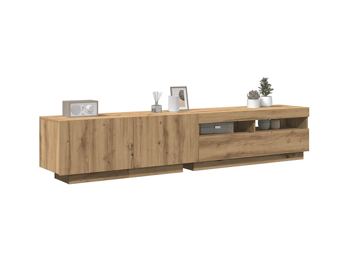 Meuble TV avec lumières LED chêne artisanal bois d'ingénierie