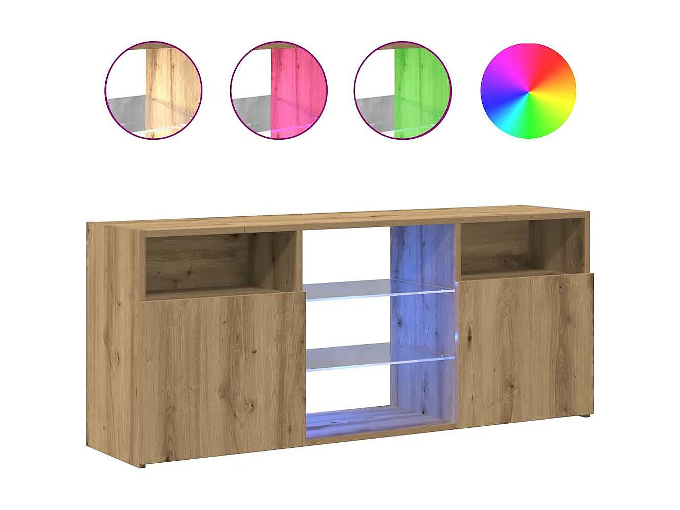 Meuble TV avec lumières LED chêne artisanal bois d'ingénierie