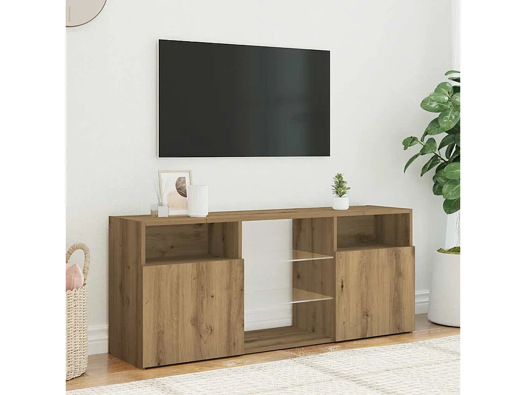 Meuble TV avec lumières LED chêne artisanal bois d'ingénierie