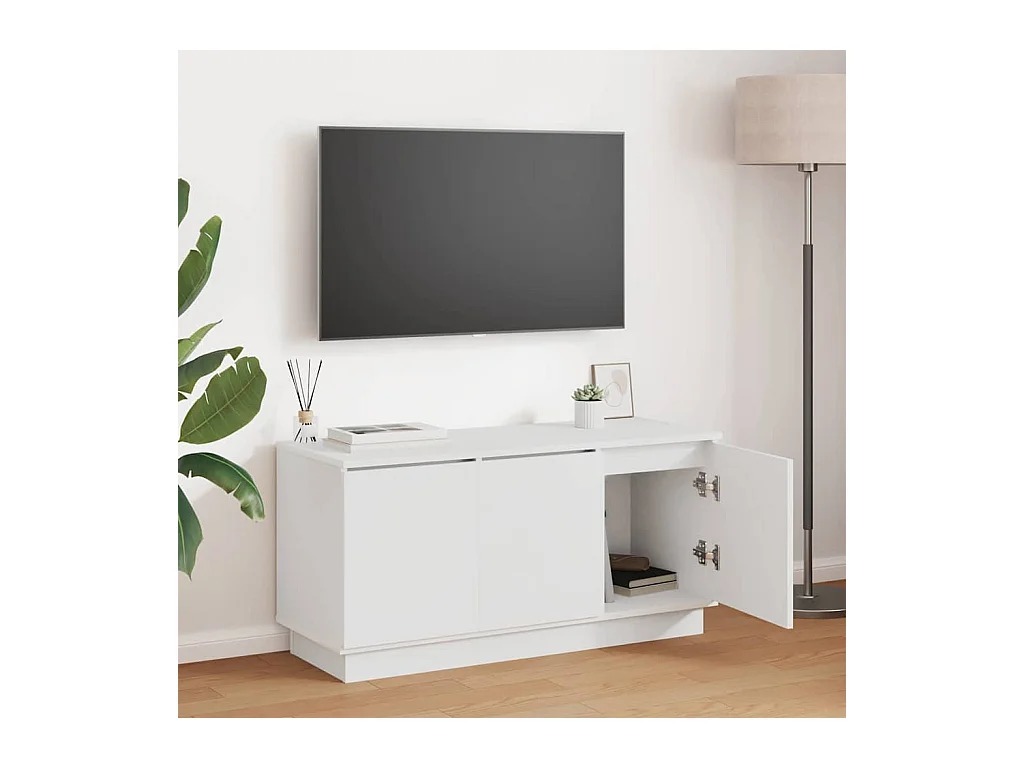 TV-kast met LED Wit 100 x 38 x 49 cm Bewerkt hout