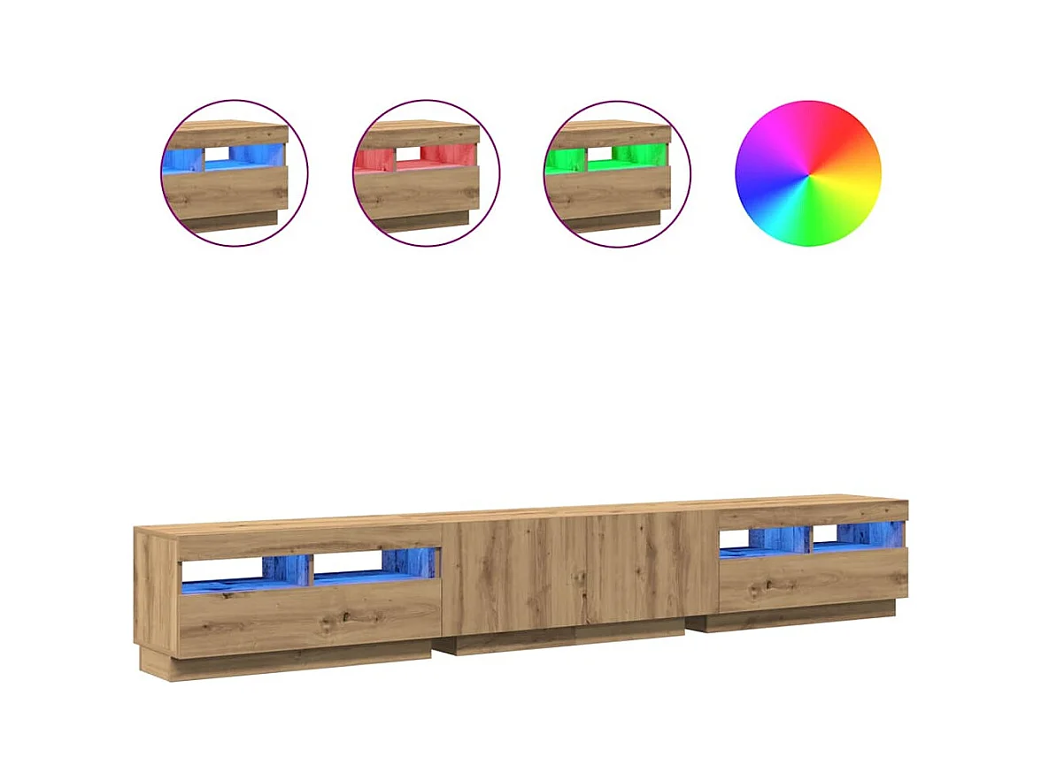 Meuble TV avec lumières LED chêne artisanal bois d'ingénierie