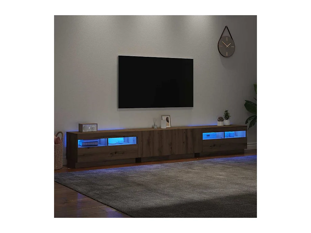 Meuble TV avec lumières LED chêne artisanal bois d'ingénierie