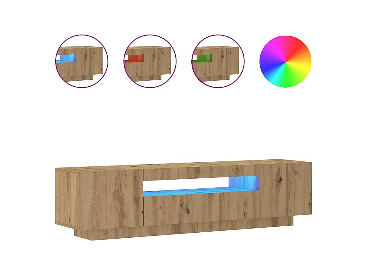 Meuble TV avec lumières LED chêne artisanal bois d'ingénierie