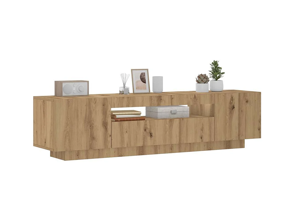 Mueble de TV luces LED madera roble artisan 160x35x40 cm