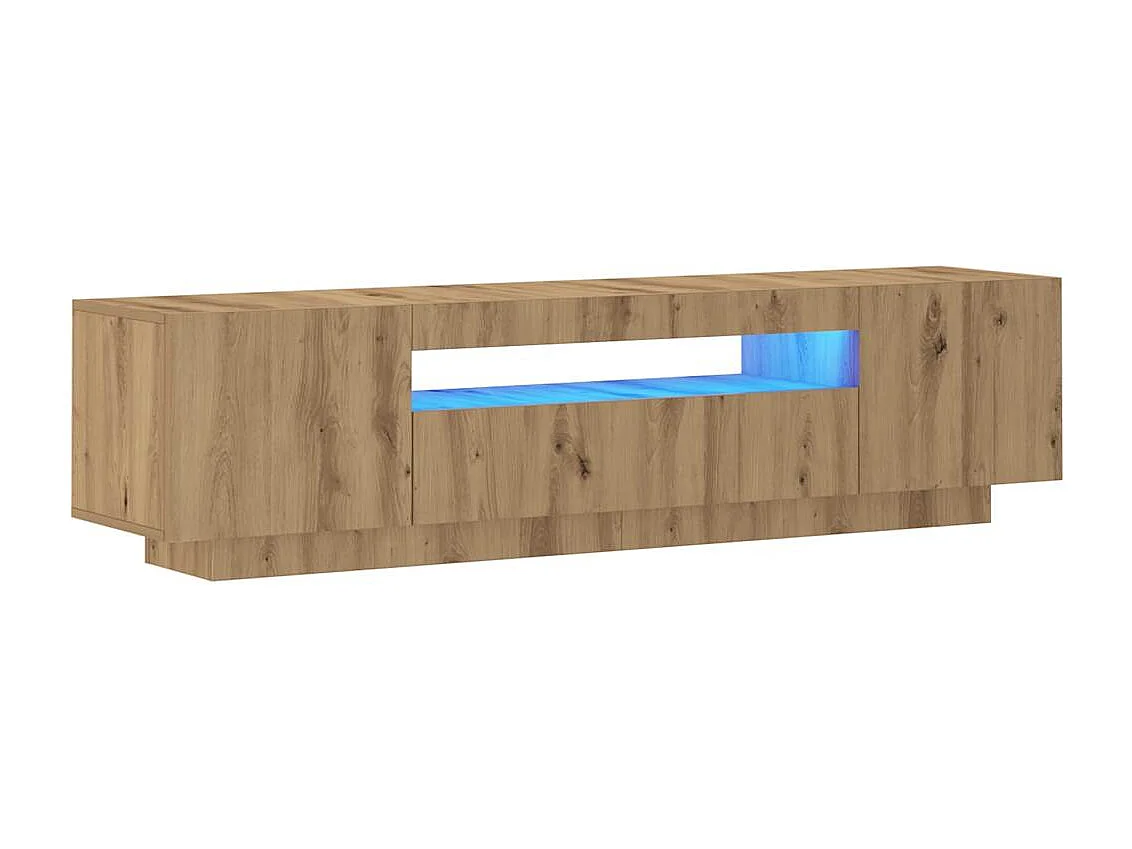 Meuble TV avec lumières LED chêne artisanal bois d'ingénierie