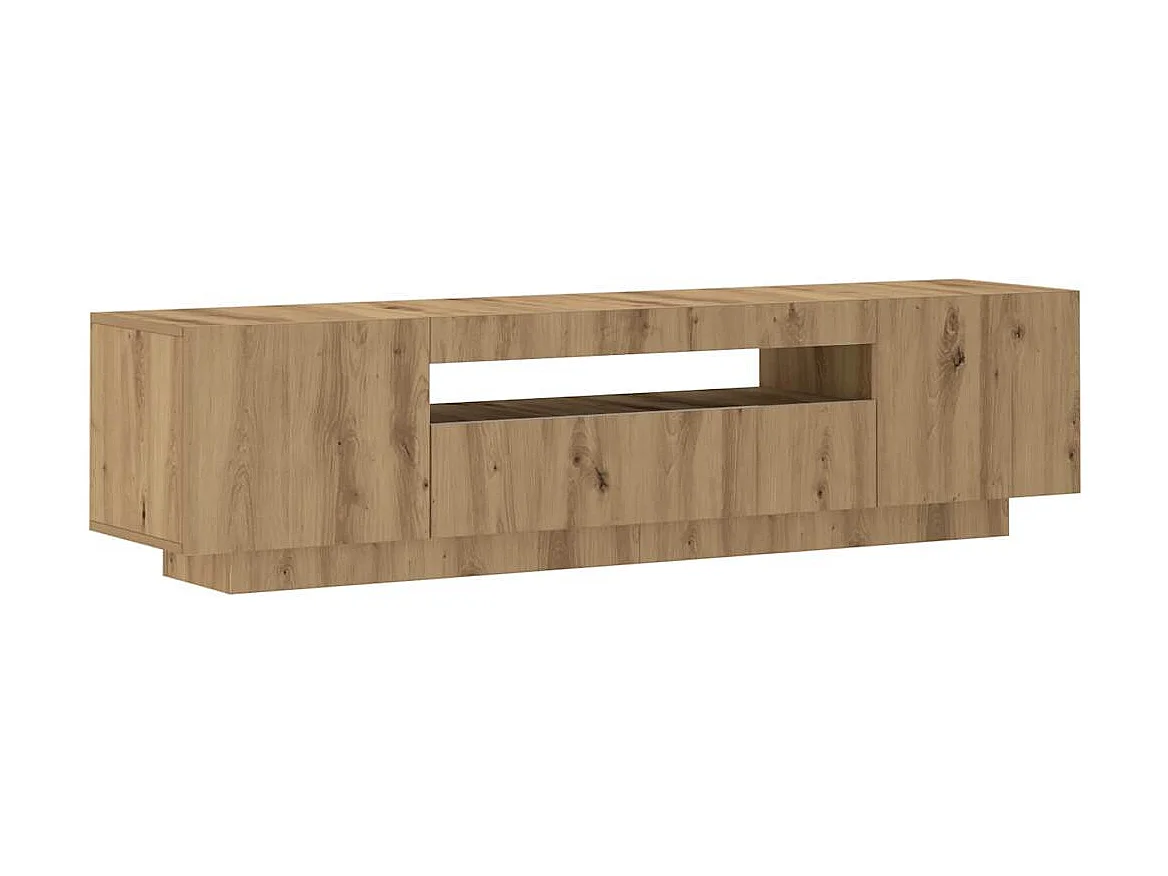 Mueble de TV luces LED madera roble artisan 160x35x40 cm