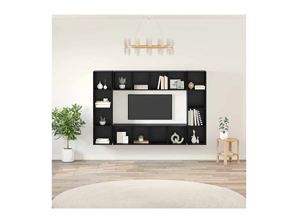 Meuble TV 4 pièces Noir 37 x 37 x 142.5 cm Bois d'ingénierie