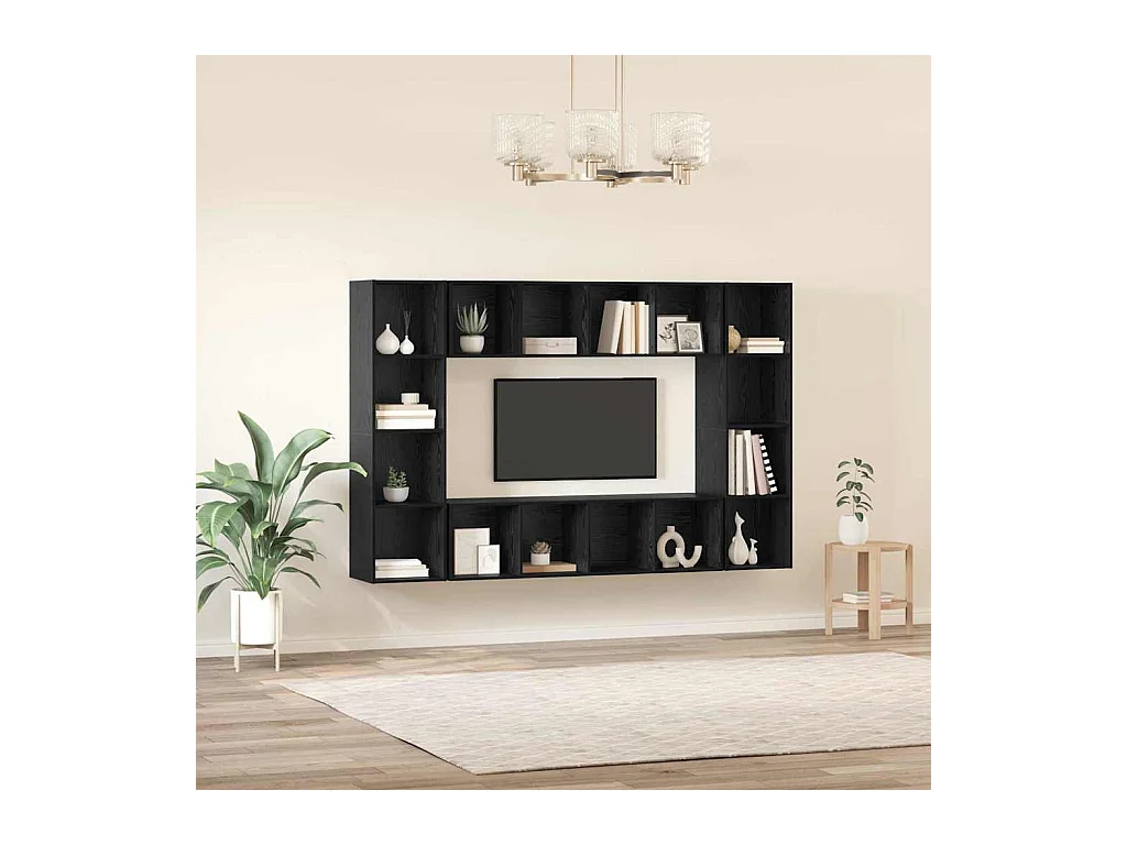 Meuble TV 4 pièces Noir 37 x 37 x 142.5 cm Bois d'ingénierie