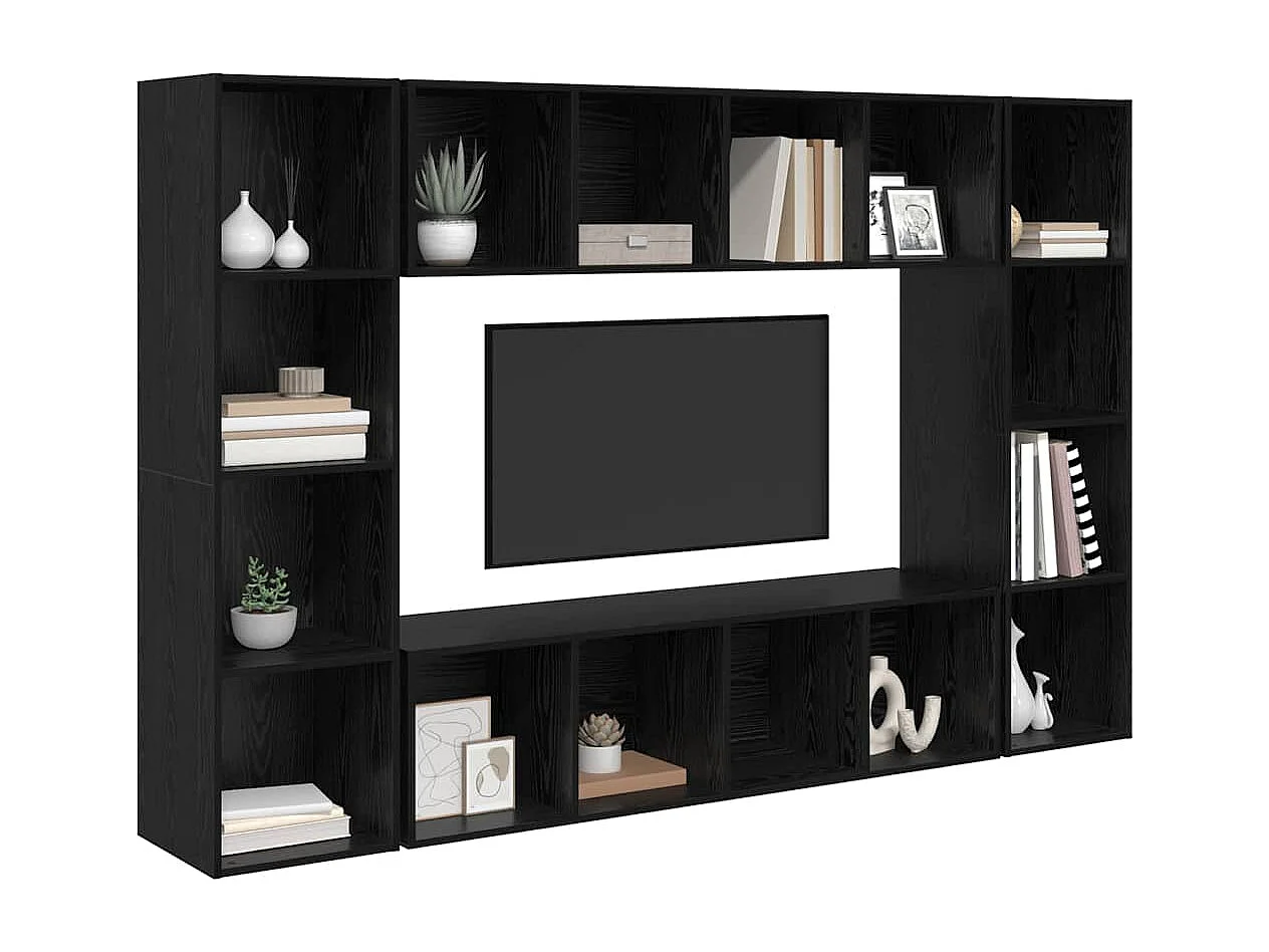 Meuble TV 4 pièces Noir 37 x 37 x 142.5 cm Bois d'ingénierie