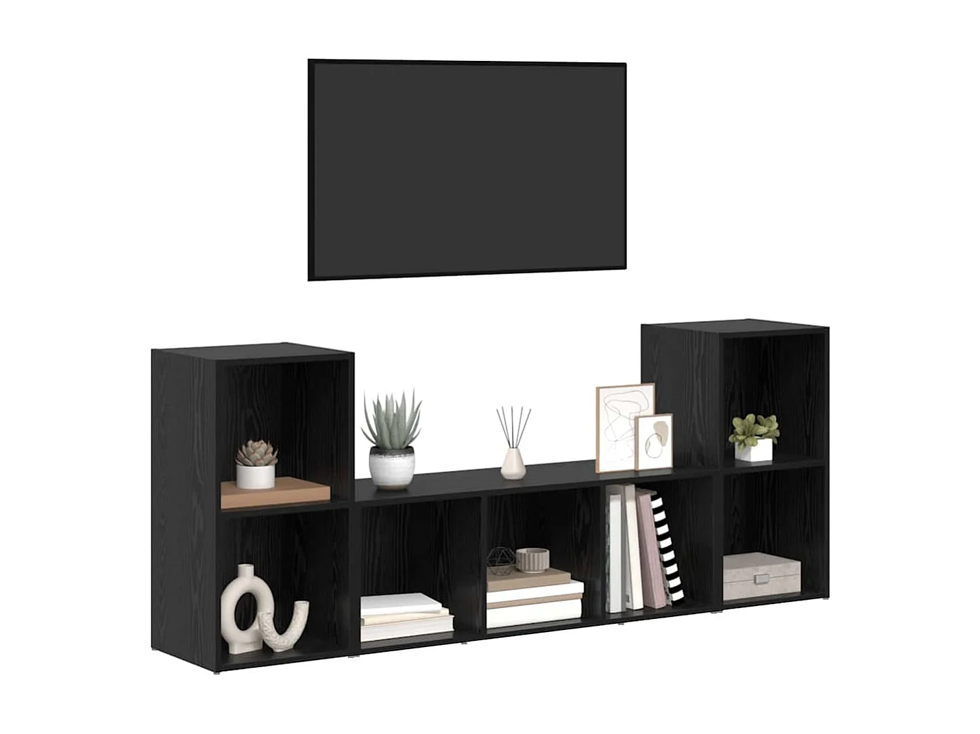 Meuble TV 3 pièces Noir 107 x 35 x 37 cm Bois d'ingénierie