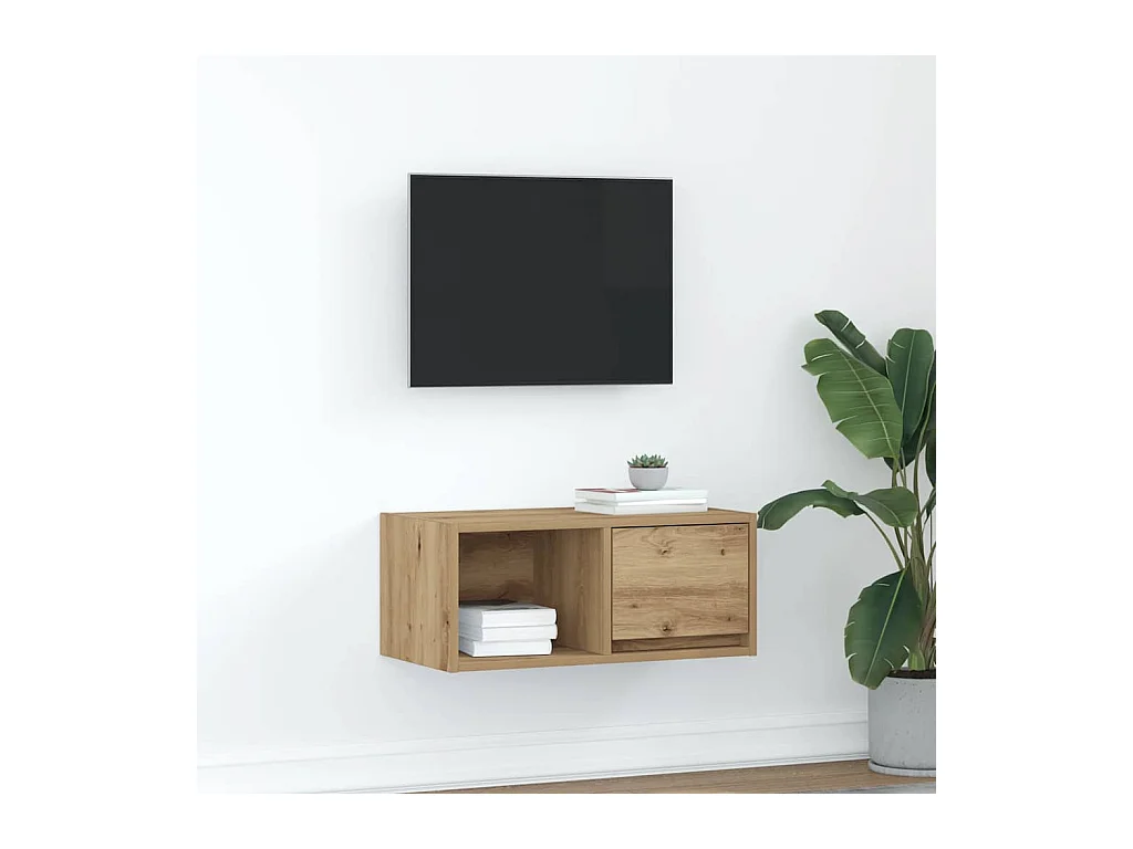 Meuble TV chêne artisanal 60x31x25,5 cm bois d'ingénierie