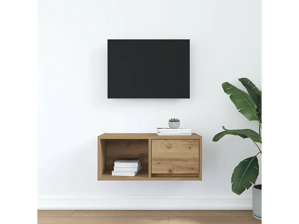 Meuble TV chêne artisanal 60x31x25,5 cm bois d'ingénierie