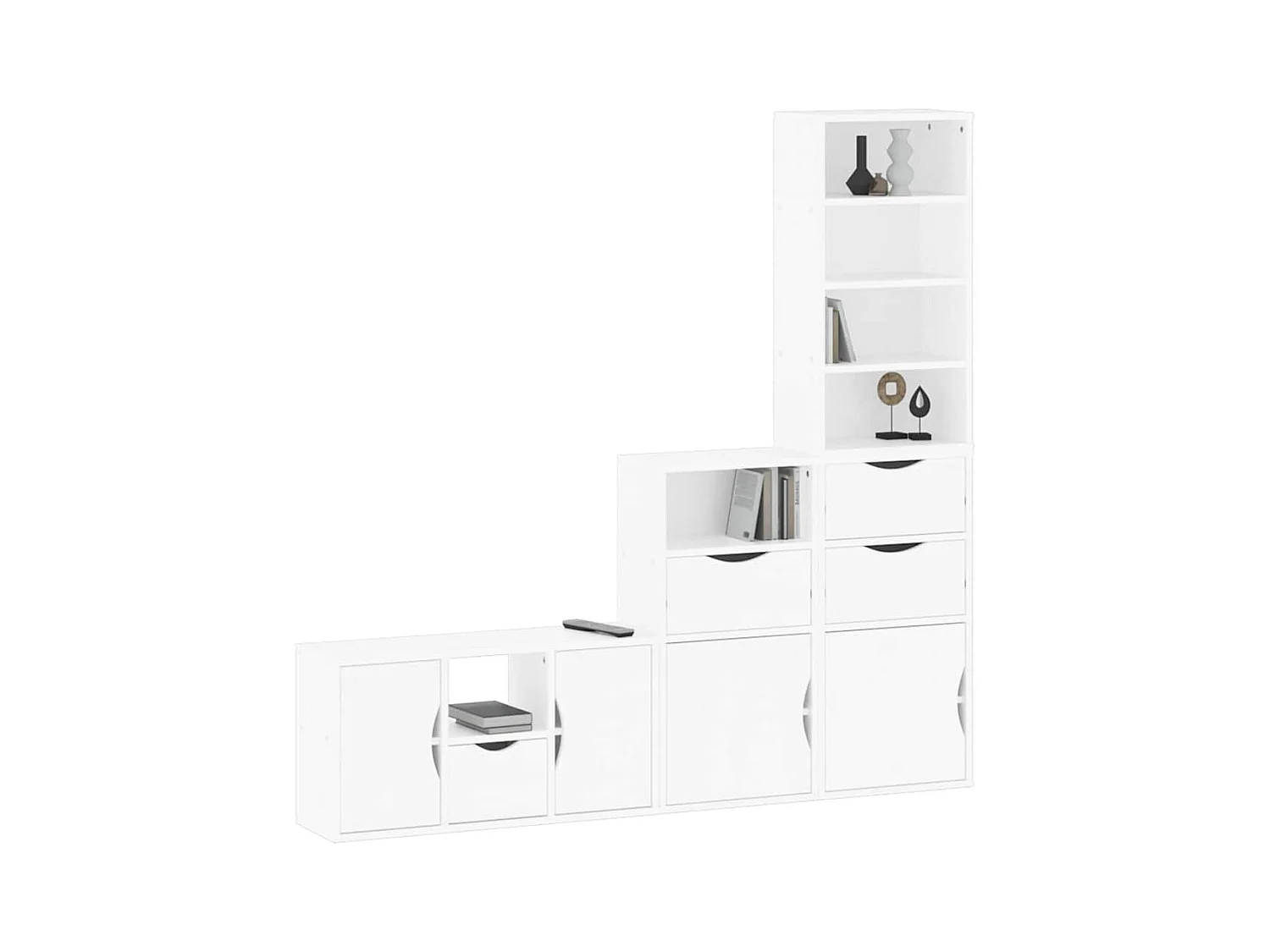 Meubles TV 4 pièces avec rangement ODDA blanc bois de pin massif
