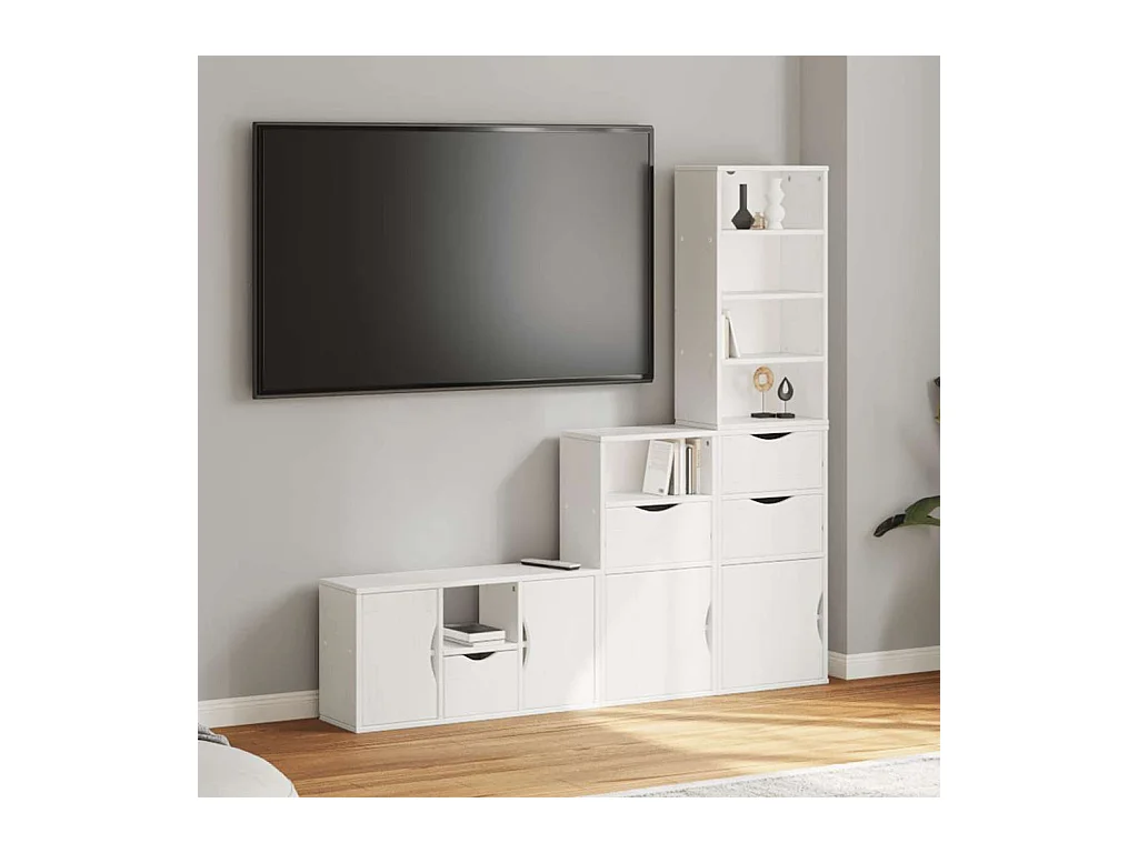 Muebles de TV 4 uds. con almacenaje "ODDA" blanco madera pino
